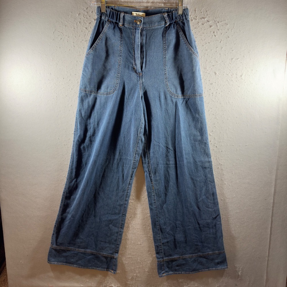 1629 | Max Studio London Wide Leg High Waist Denim Trousers Blue Womens XS
